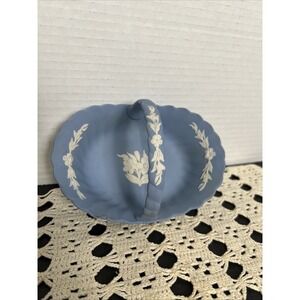 Vintage Wedgwood Blue Jasperware Thistle Basket 6" X 4" X 3.25" Tall